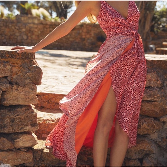 NWOT Anthropologie Hutch Polka Dot Wrap Dress with Orange Accent lining size XS - Picture 2 of 6